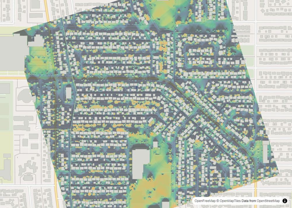 LandMood map of December sun hours in Acadia, Calgary, without street names