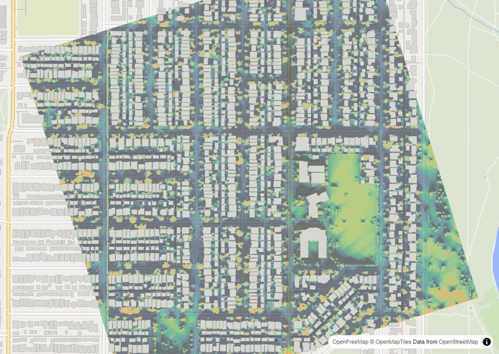 LandMood map of December sun hours in Altadore, Calgary, without street names