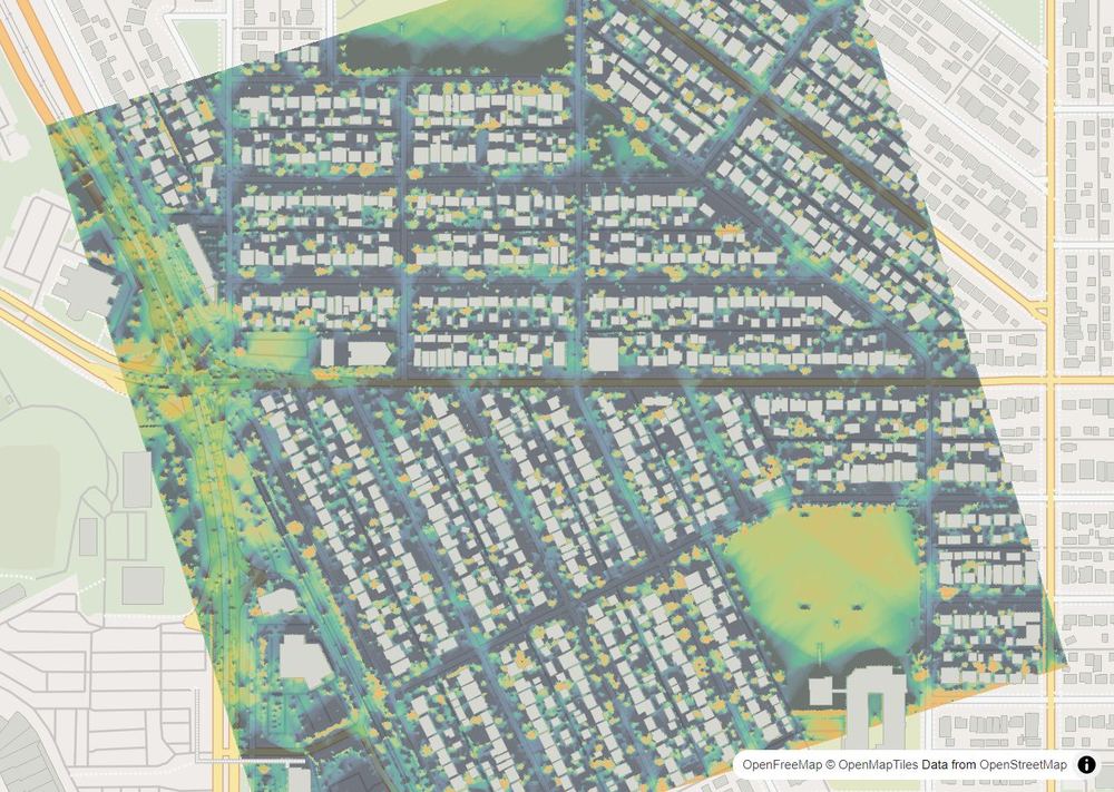 LandMood map of December sun hours in Banff Trail, Calgary, without street names