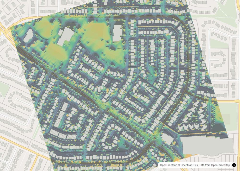 LandMood map of December sun hours in Beddington Heights, Calgary, without street names
