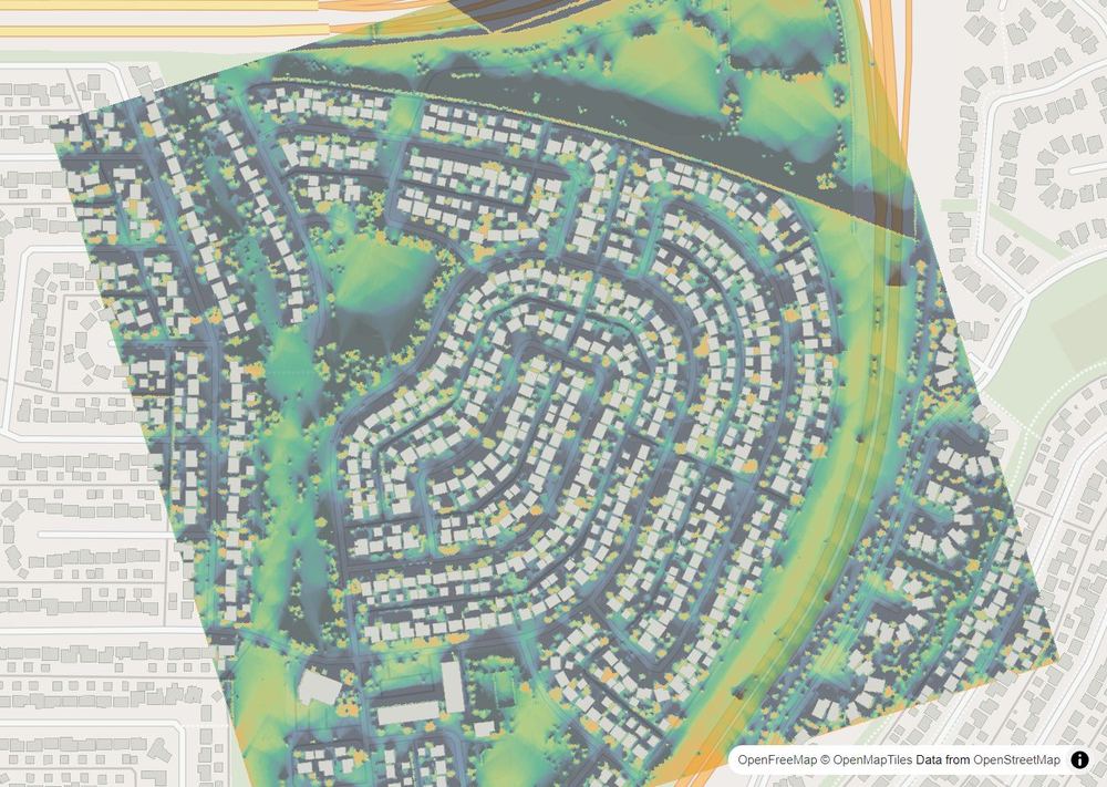 LandMood map of December sun hours in Bonavista Downs, Calgary, without street names