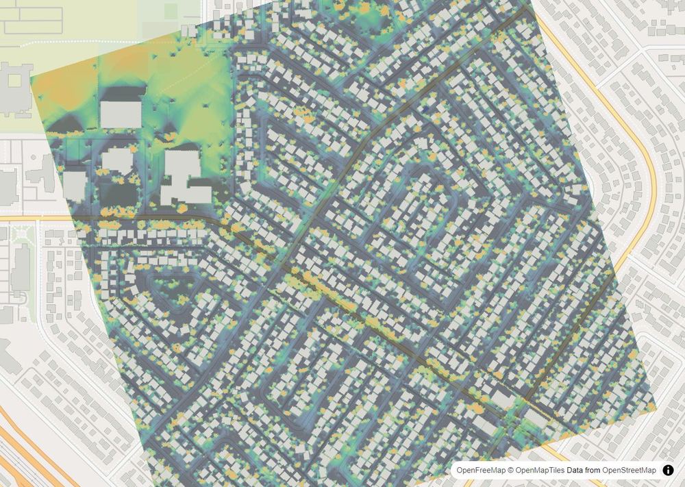 LandMood map of December sun hours in Brentwood, Calgary, without street names