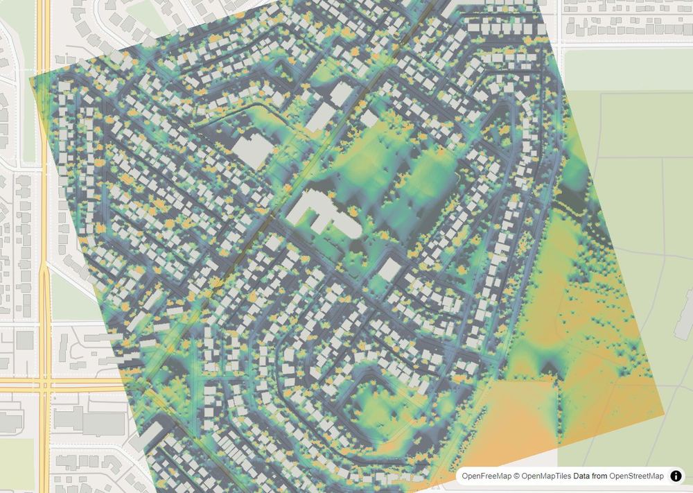 LandMood map of December sun hours in Cambrian Heights, Calgary, without street names