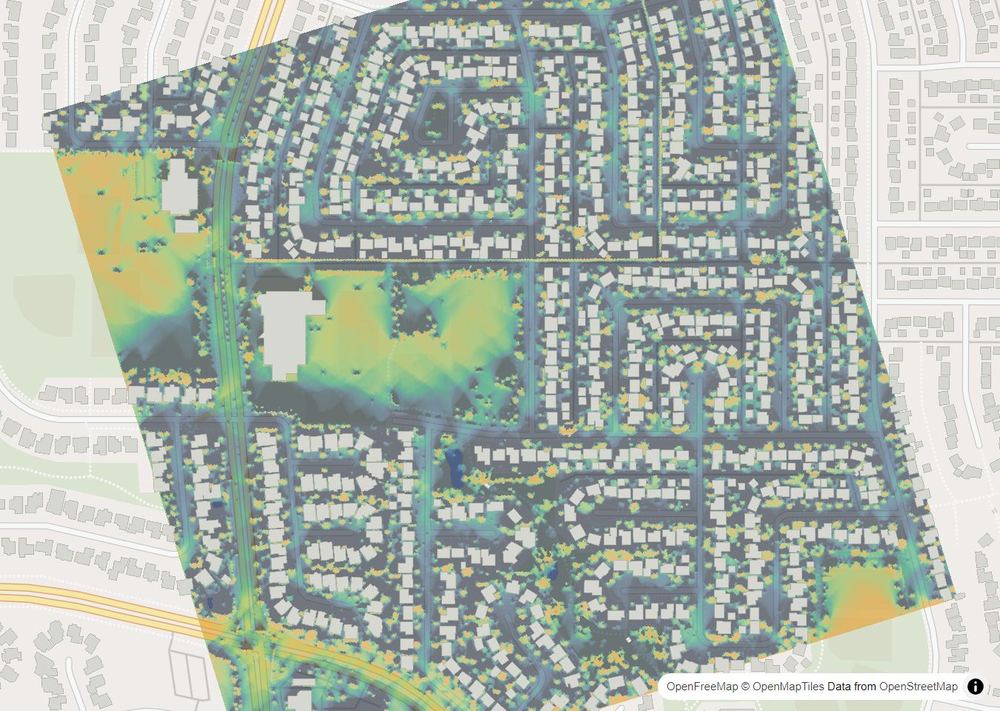 LandMood map of December sun hours in Canyon Meadows, Calgary, without street names