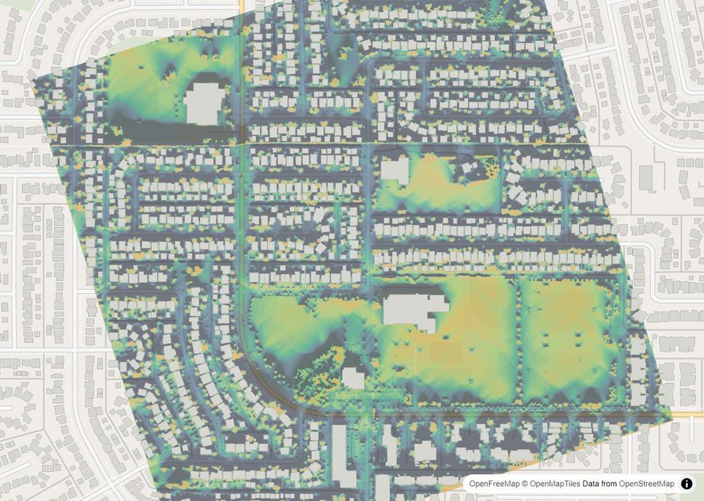 LandMood map of December sun hours in Cedarbrae, Calgary, without street names