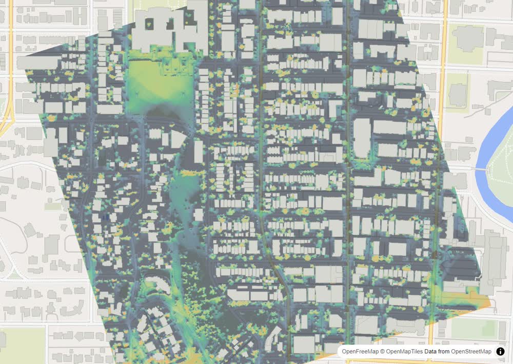 LandMood map of December sun hours in Cliff Bungalow, Calgary, without street names