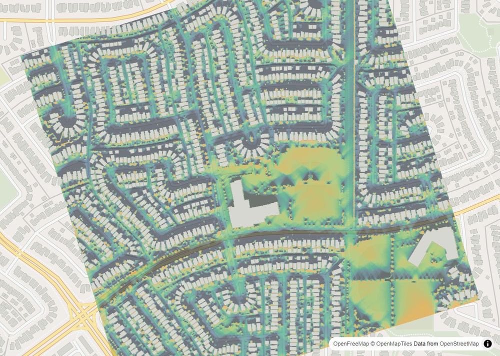 LandMood map of December sun hours in Coventry Hills, Calgary, without street names