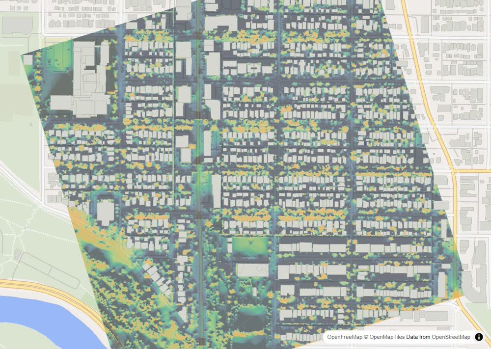 LandMood map of December sun hours in Crescent Heights, Calgary, without street names