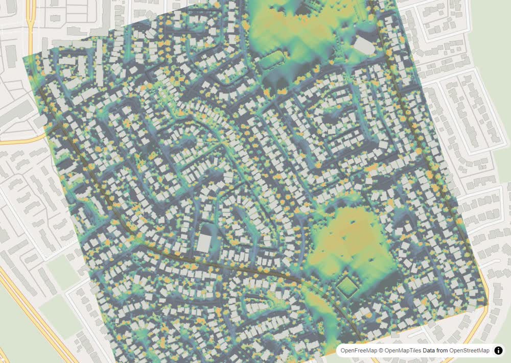 LandMood map of December sun hours in Deer Ridge, Calgary, without street names