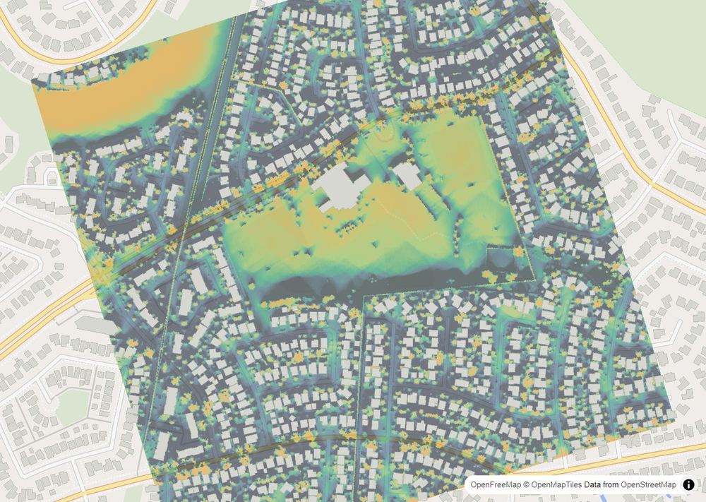 LandMood map of December sun hours in Deer Run, Calgary, without street names