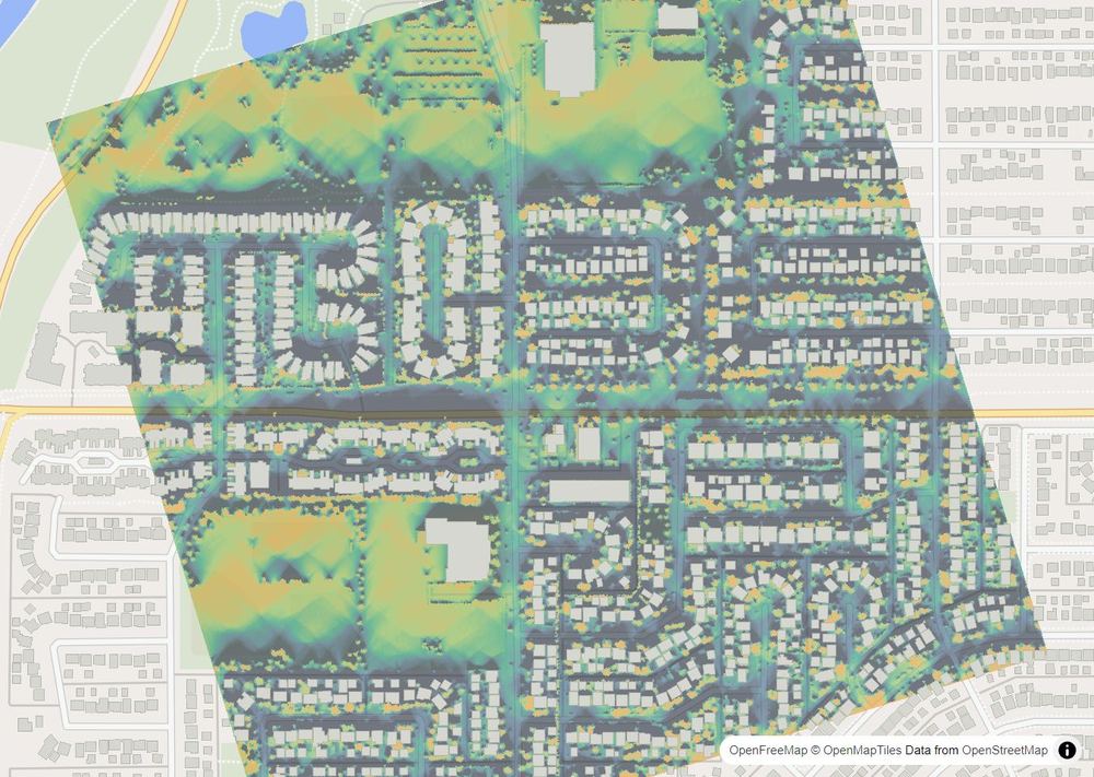 LandMood map of December sun hours in Dover, Calgary, without street names