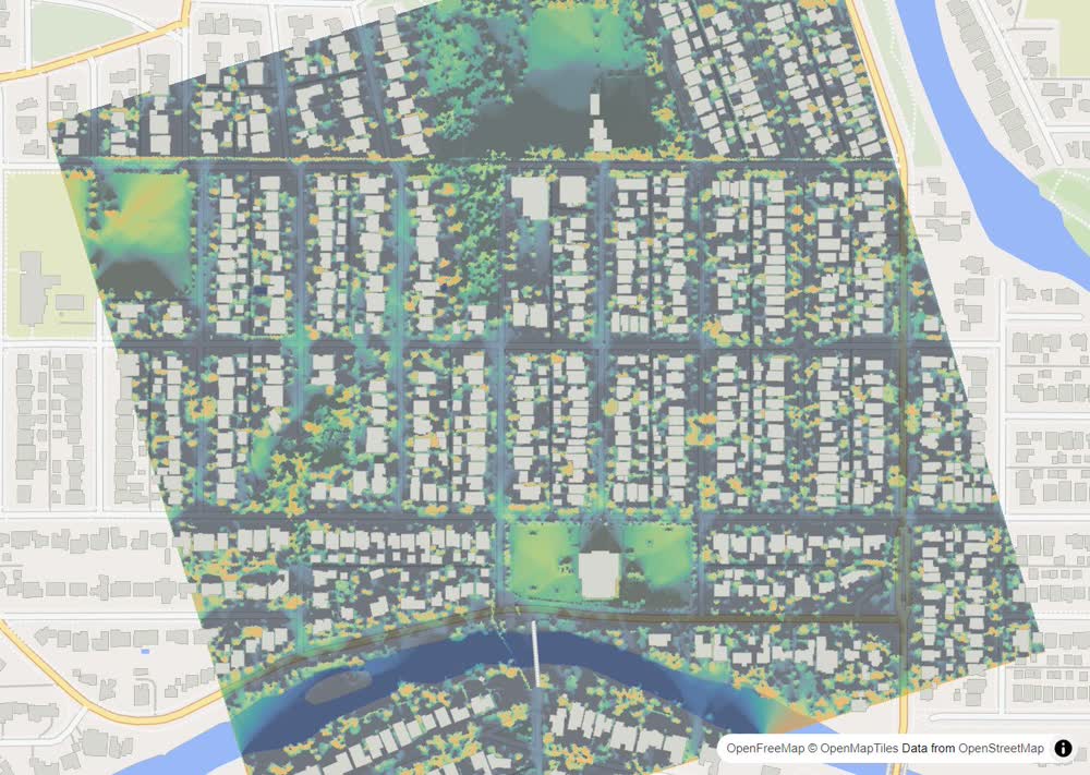 LandMood map of December sun hours in Elbow Park, Calgary, without street names