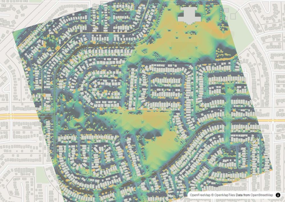 LandMood map of December sun hours in Erin Woods, Calgary, without street names