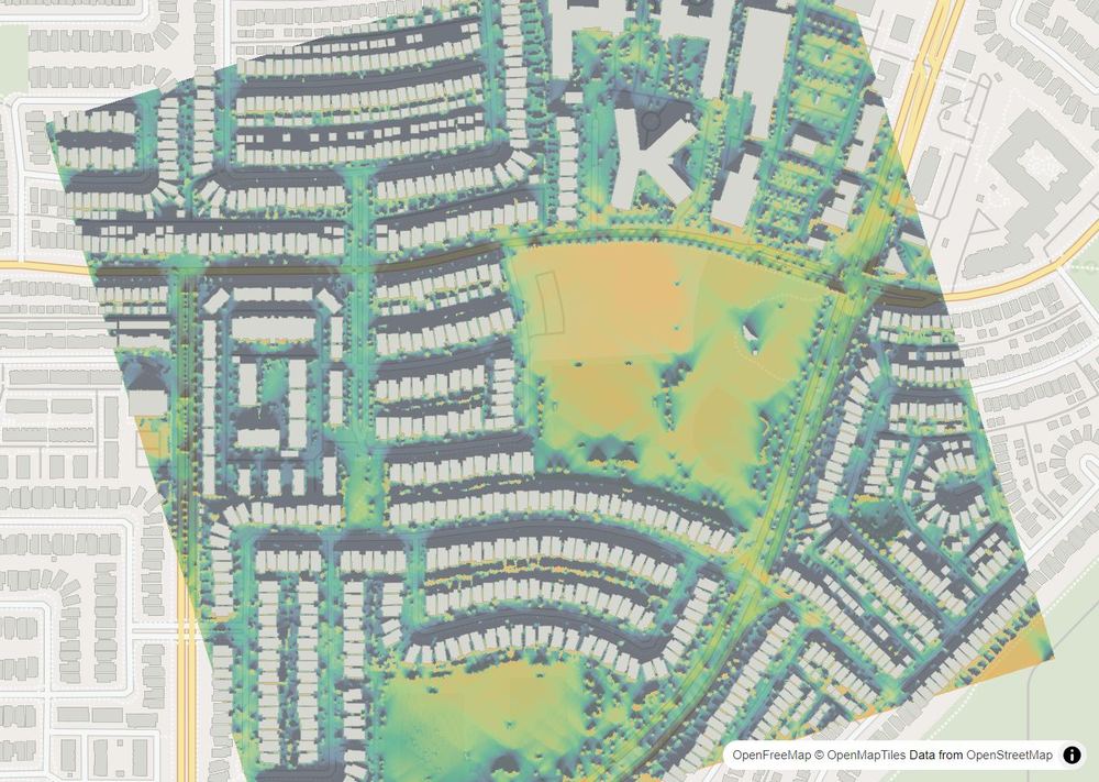 LandMood map of December sun hours in Evanston, Calgary, without street names
