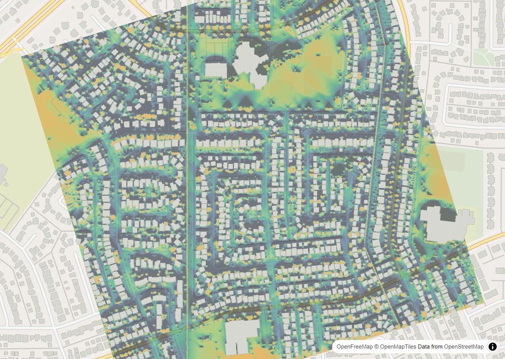 LandMood map of December sun hours in Falconridge, Calgary, without street names
