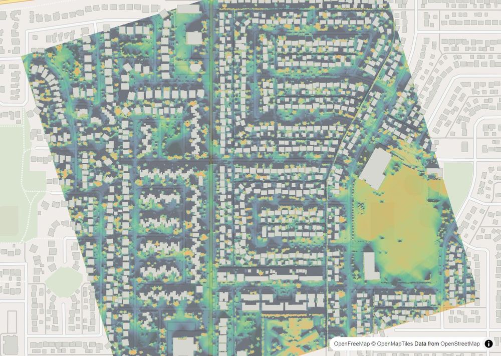 LandMood map of December sun hours in Forest Heights, Calgary, without street names