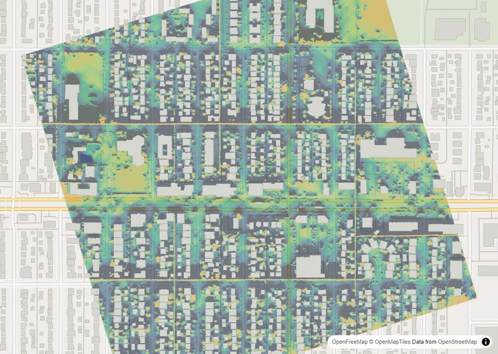 LandMood map of December sun hours in Forest Lawn, Calgary, without street names