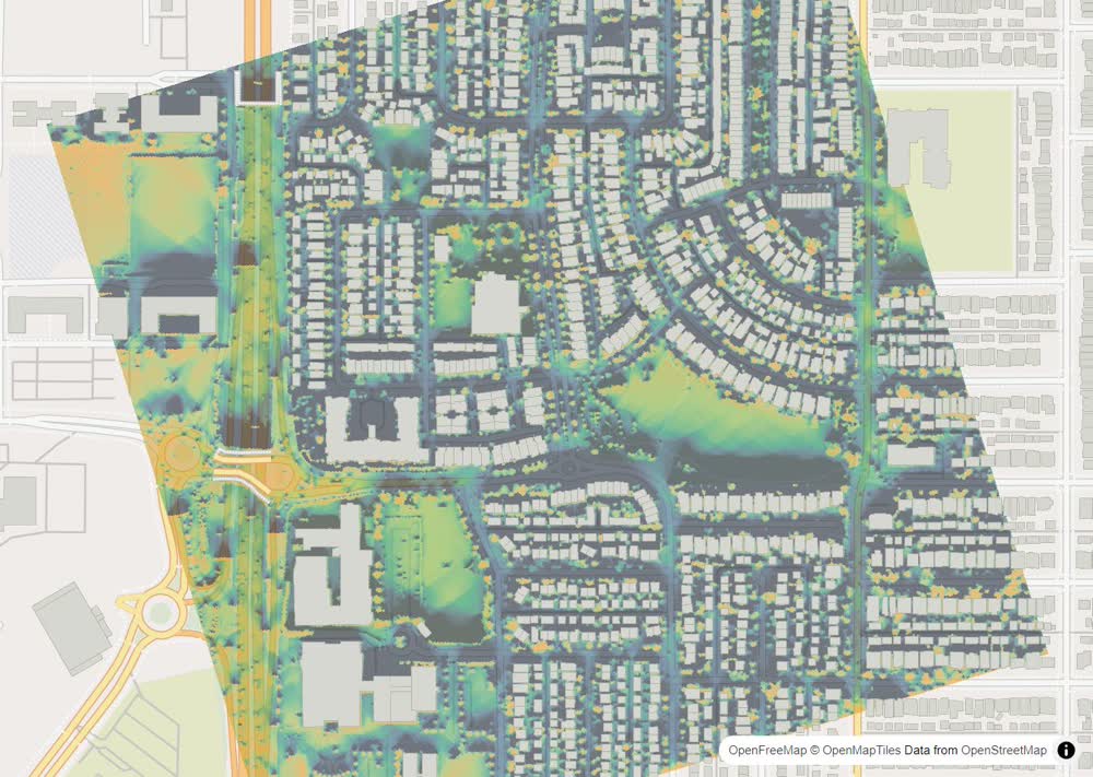 LandMood map of December sun hours in Garrison Woods, Calgary, without street names