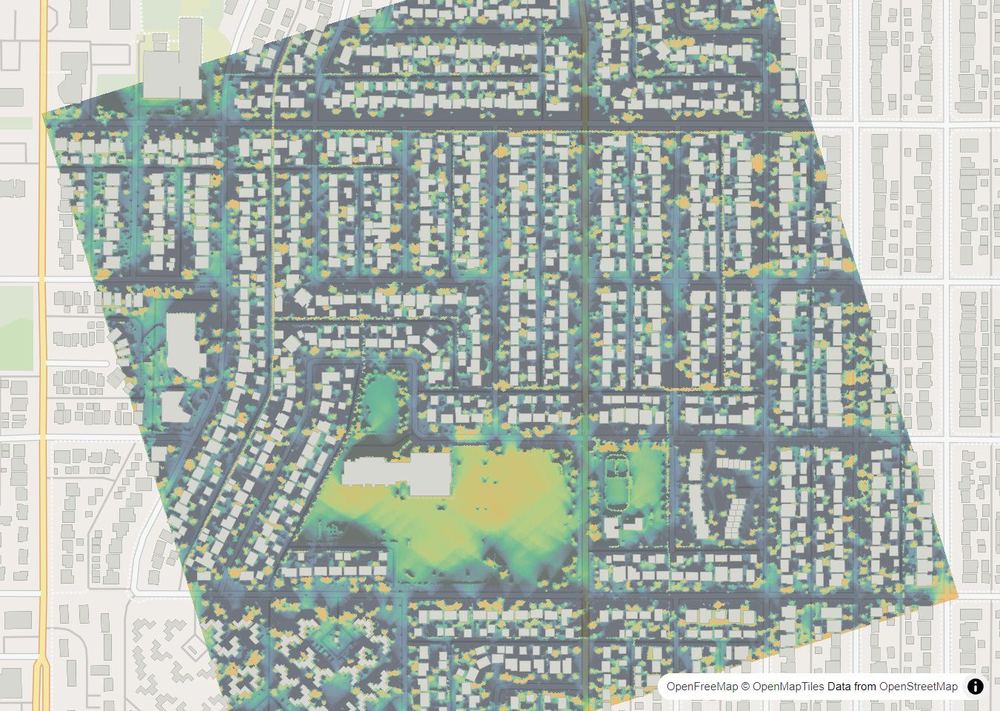 LandMood map of December sun hours in Glenbrook, Calgary, without street names