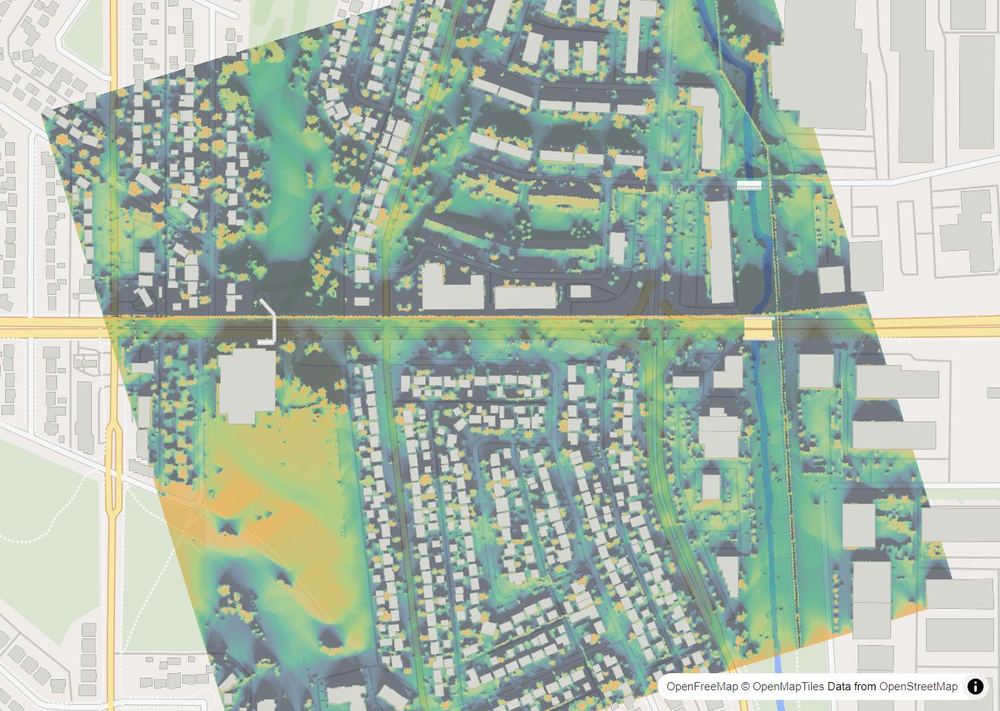 LandMood map of December sun hours in Greenview, Calgary, without street names