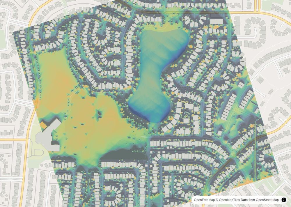 LandMood map of December sun hours in Harvest Hills, Calgary, without street names