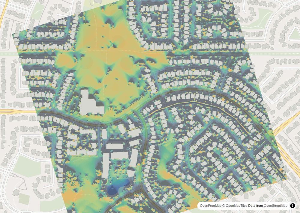 LandMood map of December sun hours in Hawkwood, Calgary, without street names