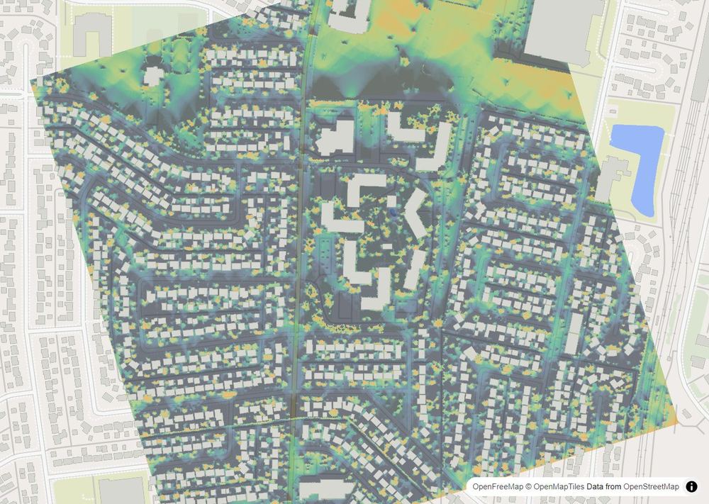 LandMood map of December sun hours in Haysboro, Calgary, without street names