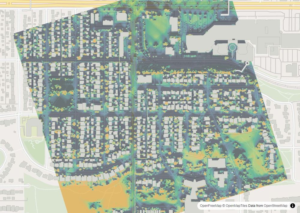 LandMood map of December sun hours in Hounsfield Heights/Briar Hill, Calgary, without street names