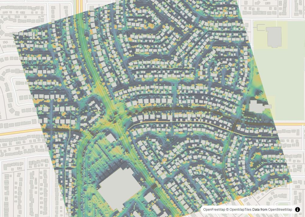 LandMood map of December sun hours in Huntington Hills, Calgary, without street names