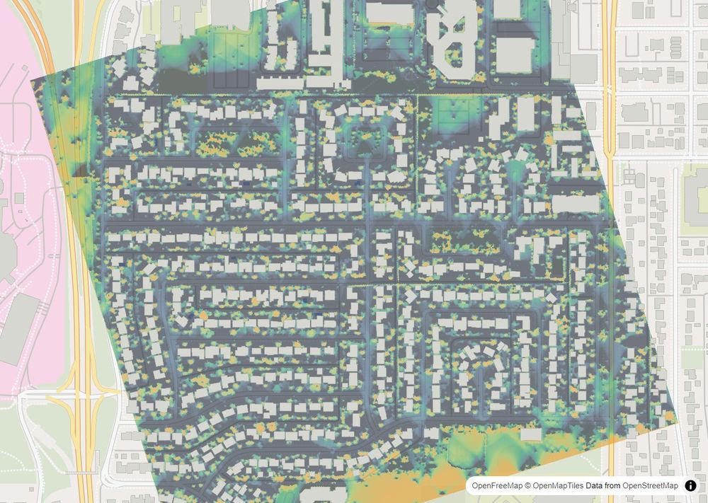 LandMood map of December sun hours in Kelvin Grove, Calgary, without street names