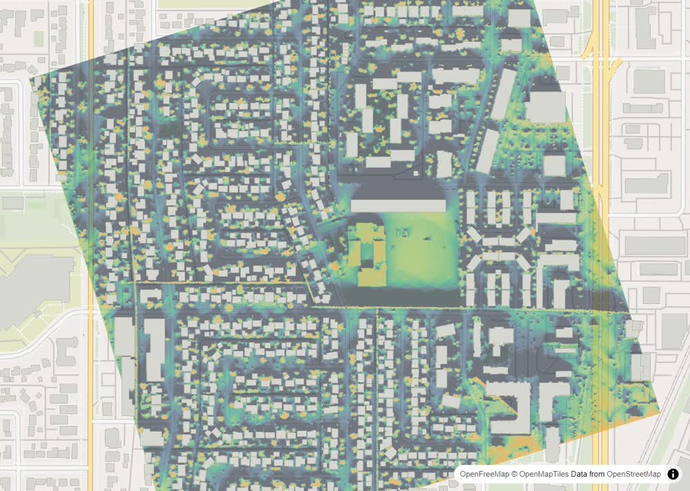 LandMood map of December sun hours in Kingsland, Calgary, without street names