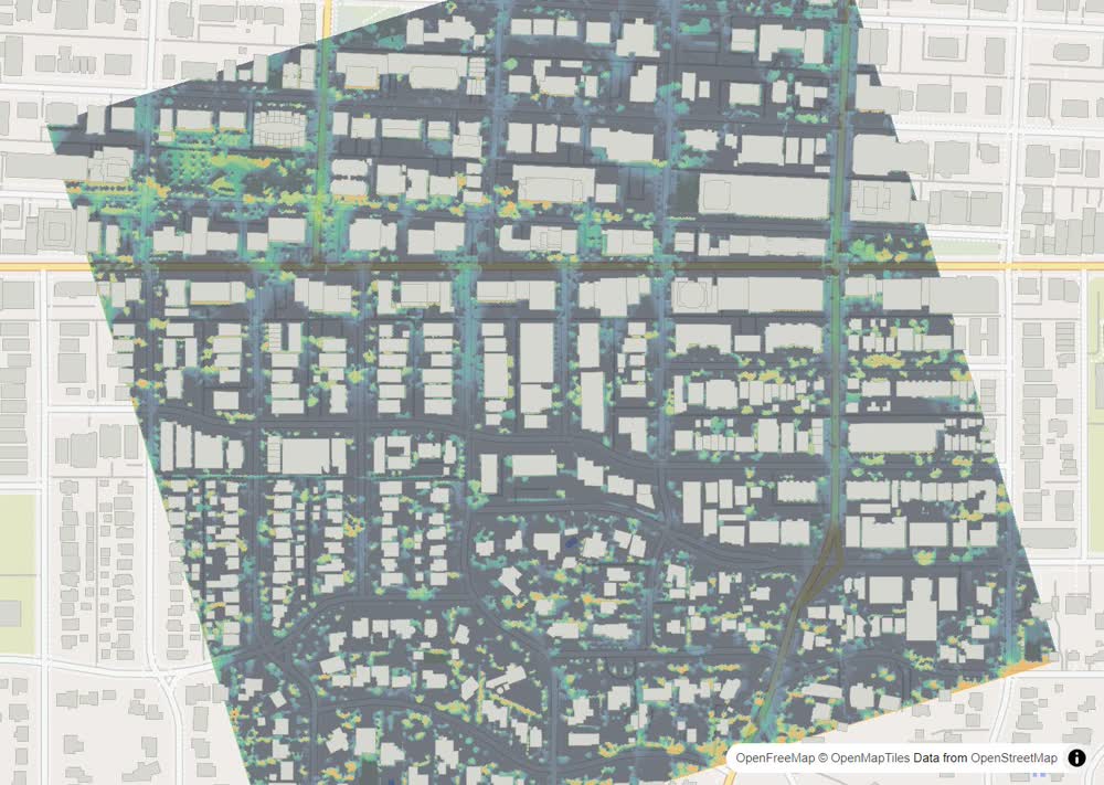 LandMood map of December sun hours in Lower Mount Royal, Calgary, without street names