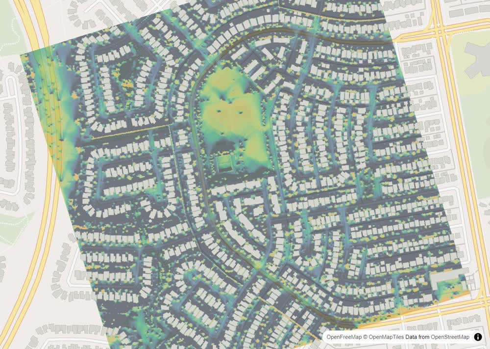 LandMood map of December sun hours in MacEwan Glen, Calgary, without street names