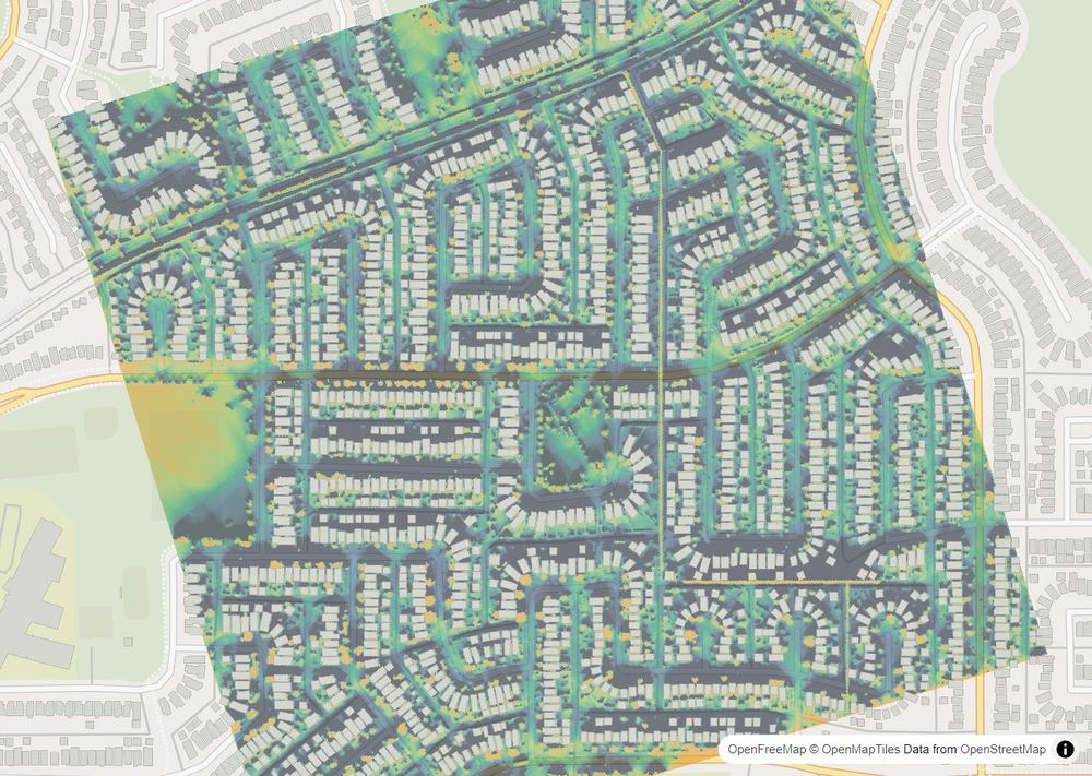 LandMood map of December sun hours in Martindale, Calgary, without street names