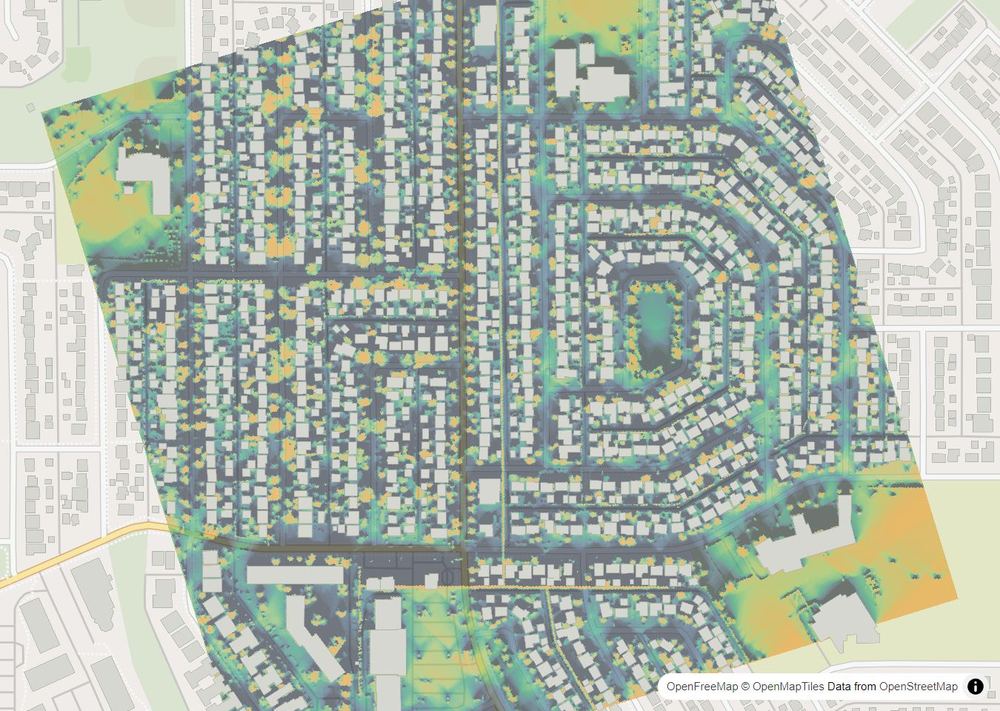 LandMood map of December sun hours in Mayland Heights, Calgary, without street names