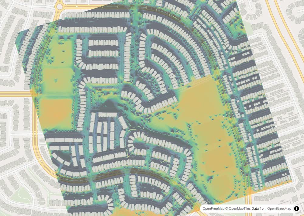 LandMood map of December sun hours in Nolan Hill, Calgary, without street names
