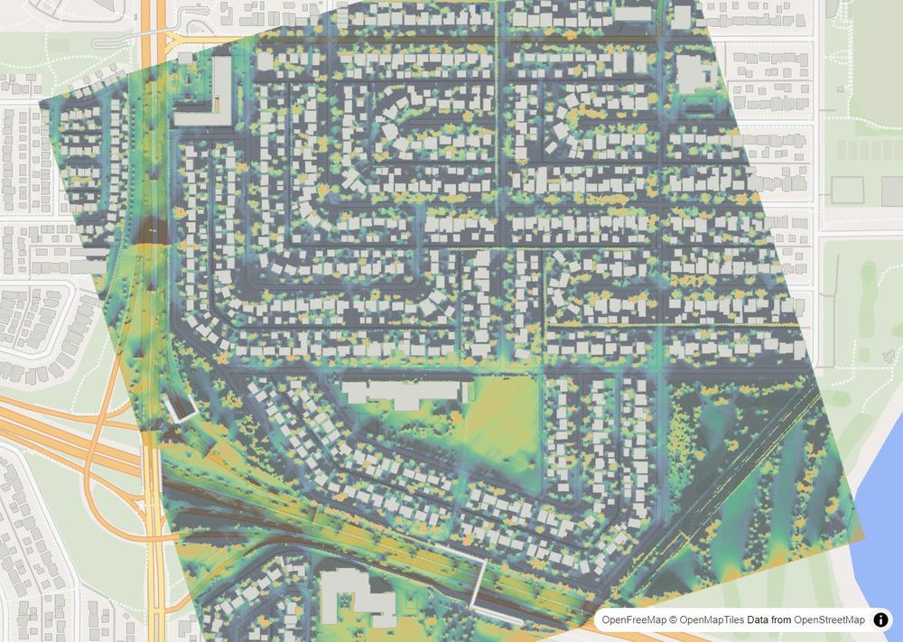 LandMood map of December sun hours in North Glenmore Park, Calgary, without street names