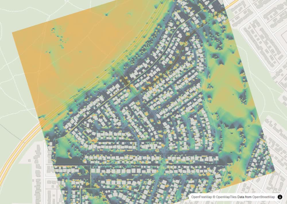 LandMood map of December sun hours in North Haven Upper, Calgary, without street names