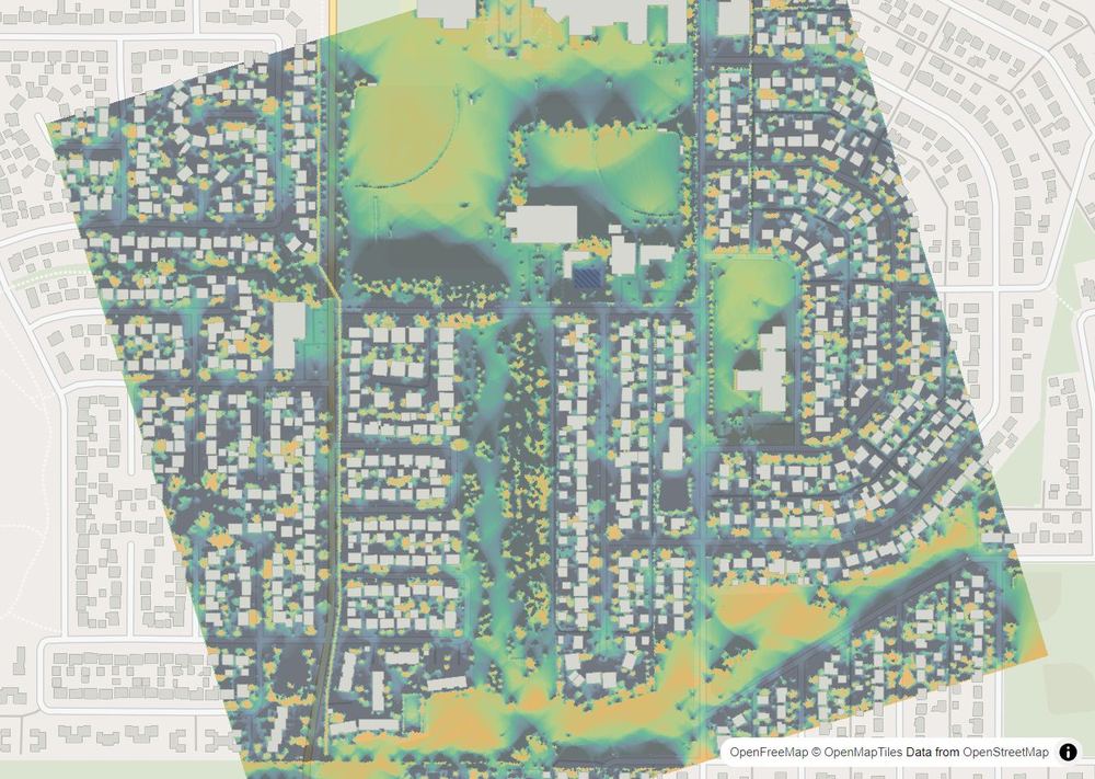LandMood map of December sun hours in Ogden, Calgary, without street names