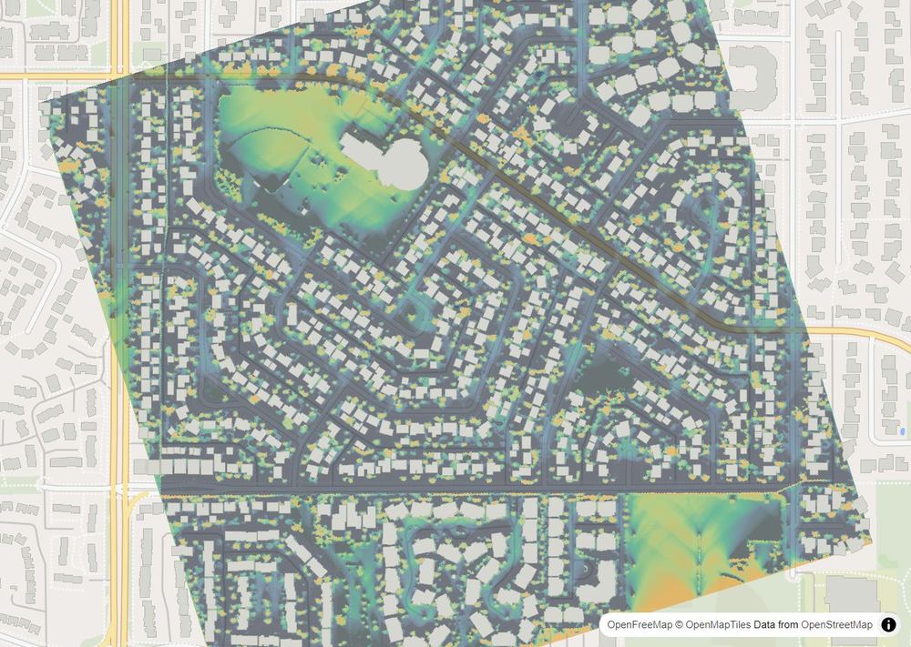 LandMood map of December sun hours in Palliser, Calgary, without street names