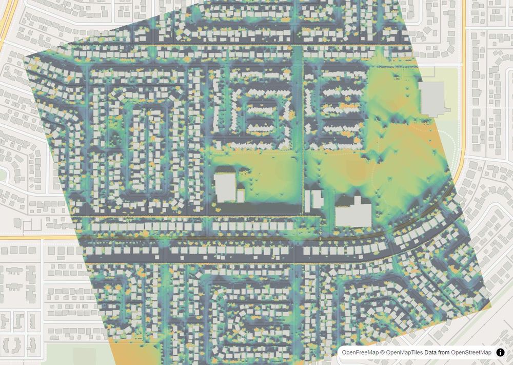 LandMood map of December sun hours in Penbrooke Meadows, Calgary, without street names