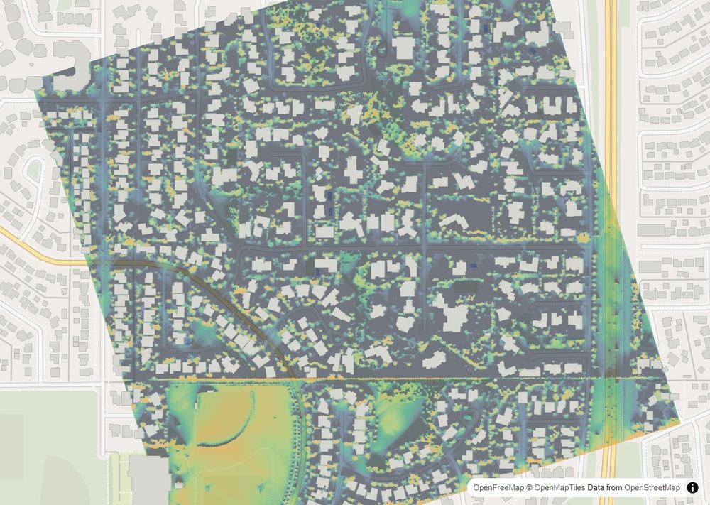 LandMood map of December sun hours in Pump Hill, Calgary, without street names