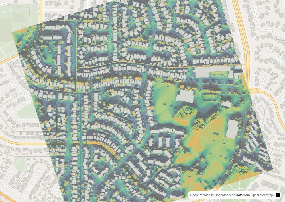 LandMood map of December sun hours in Ranchlands, Calgary, without street names