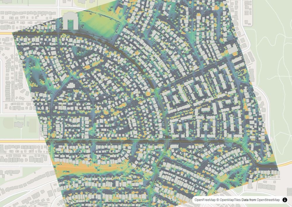 LandMood map of December sun hours in Renfrew, Calgary, without street names