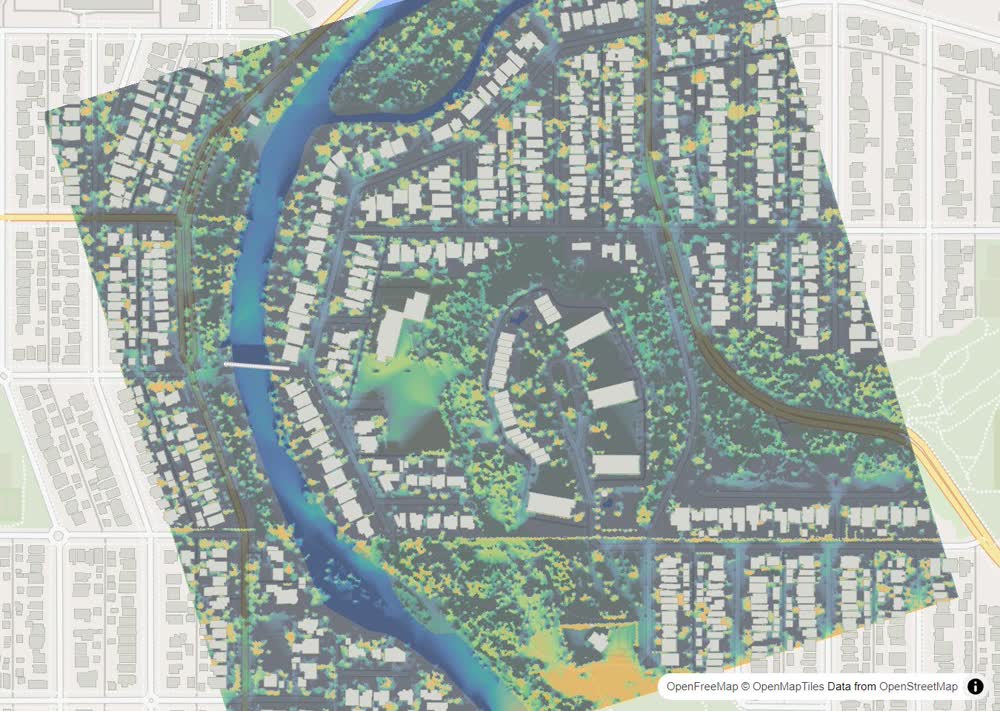 LandMood map of December sun hours in Rideau Park, Calgary, without street names