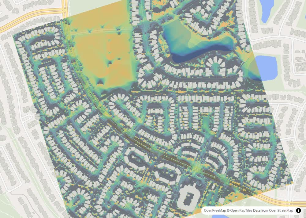 LandMood map of December sun hours in Rocky Ridge, Calgary, without street names