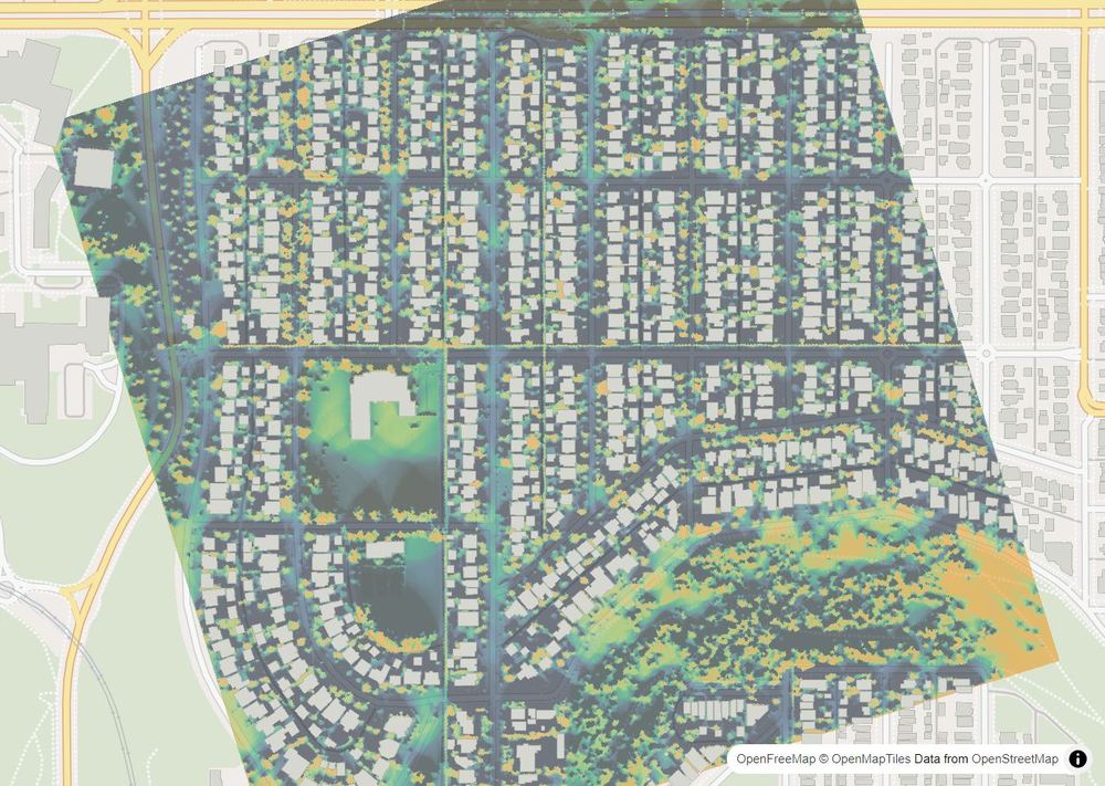LandMood map of December sun hours in Rosedale, Calgary, without street names