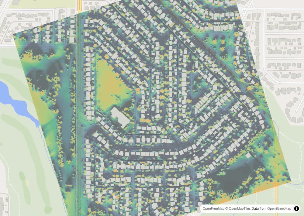 LandMood map of December sun hours in Rosemont, Calgary, without street names