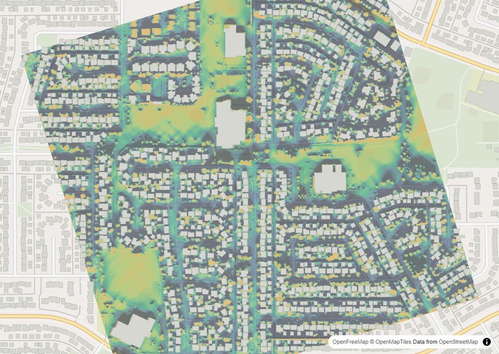 LandMood map of December sun hours in Rundle, Calgary, without street names