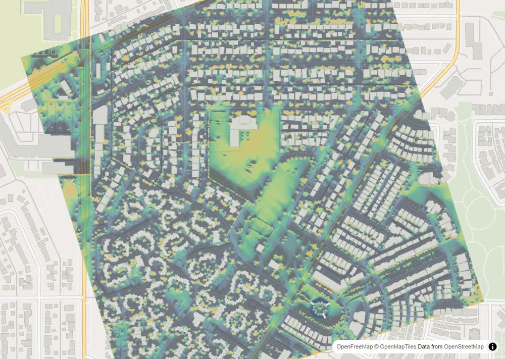LandMood map of December sun hours in Rutland Park, Calgary, without street names